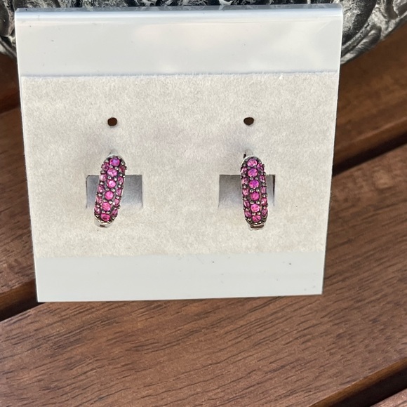 Jewelry - Sterling Silver & Pink CZ Huggies